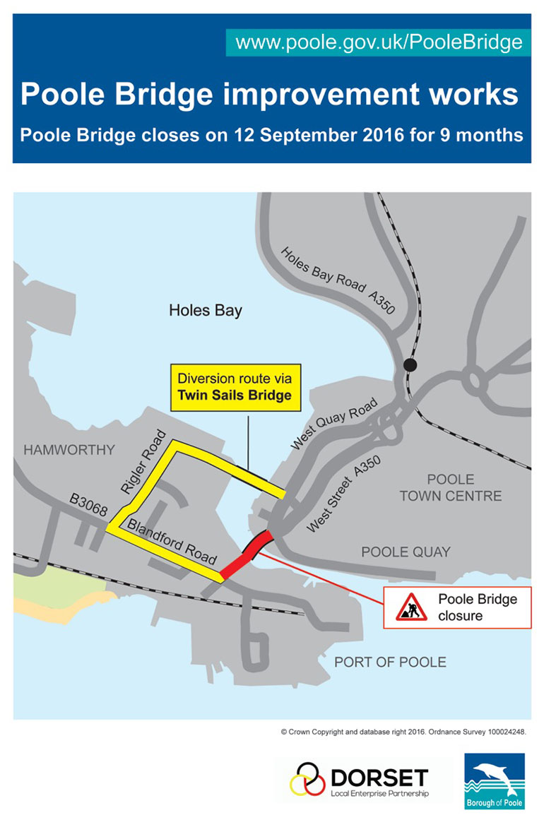 Poole bridge closure map