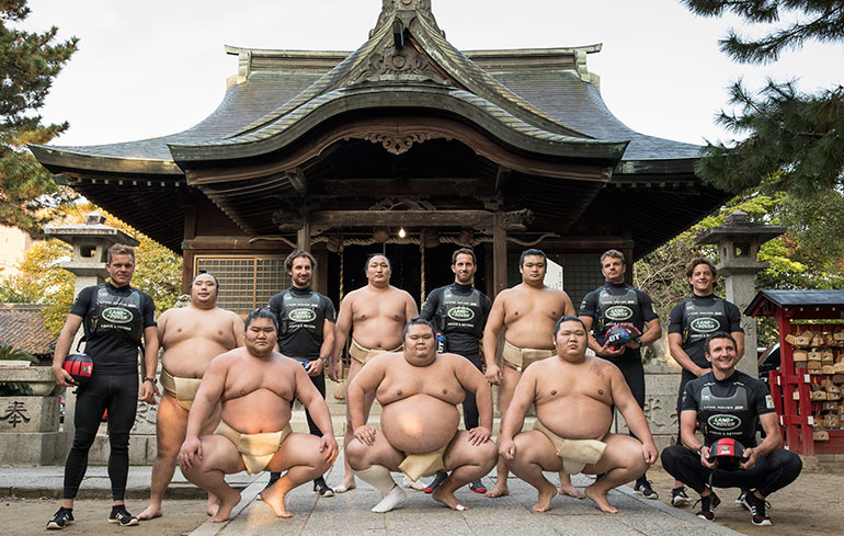 Land Rover BAR sailing team meet local Japanese Sumo Wrestling Team