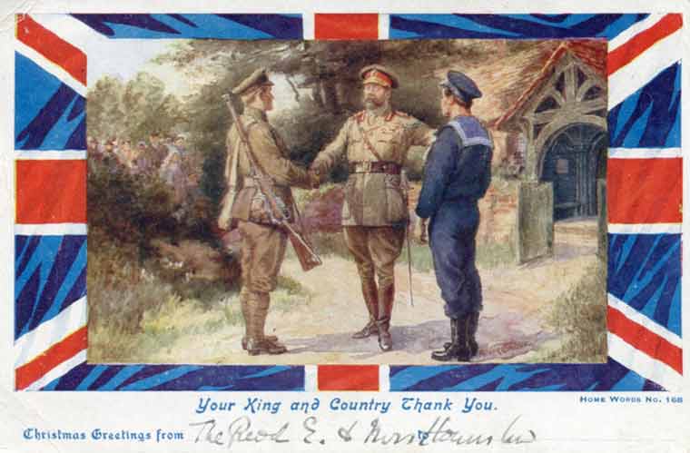 Christmas card sent to George Stokes by the Vicar of Hamworthy. George, a private in the Rifles Brigade, survived the war.