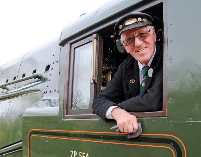 Veteran engineman and stalwart Swanage Railway volunteer reunited with the express steam locomotive