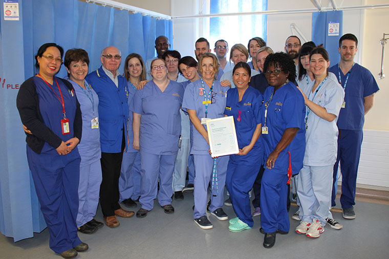 Royal Bournemouth Hospital Endoscopy Team with their accreditation