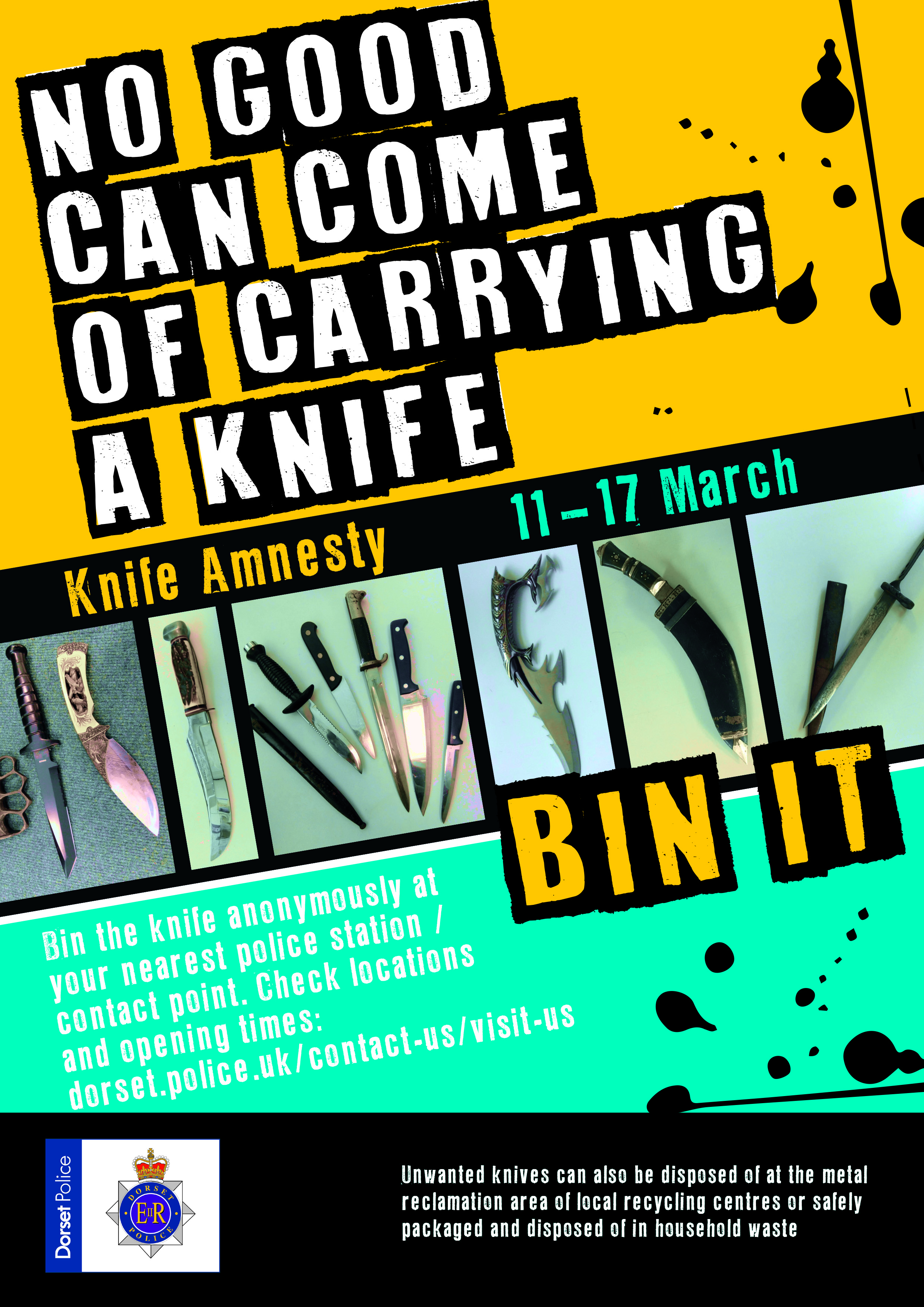 Members of the public can dispose of unwanted knives and bladed items