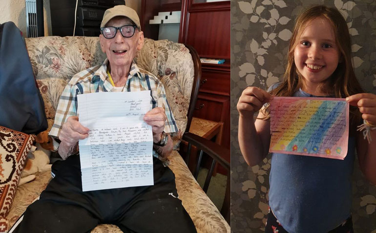 Right: Home Instead client, Fred, with his letter from William. Left: Chloe, with her Sunshine Letter to Marion