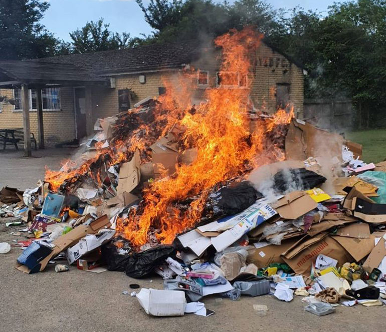 The blaze after the Waste Service’s vehicle was seen to be alight and quick thinking workers emptied the contents of the vehicle in a nearby car park