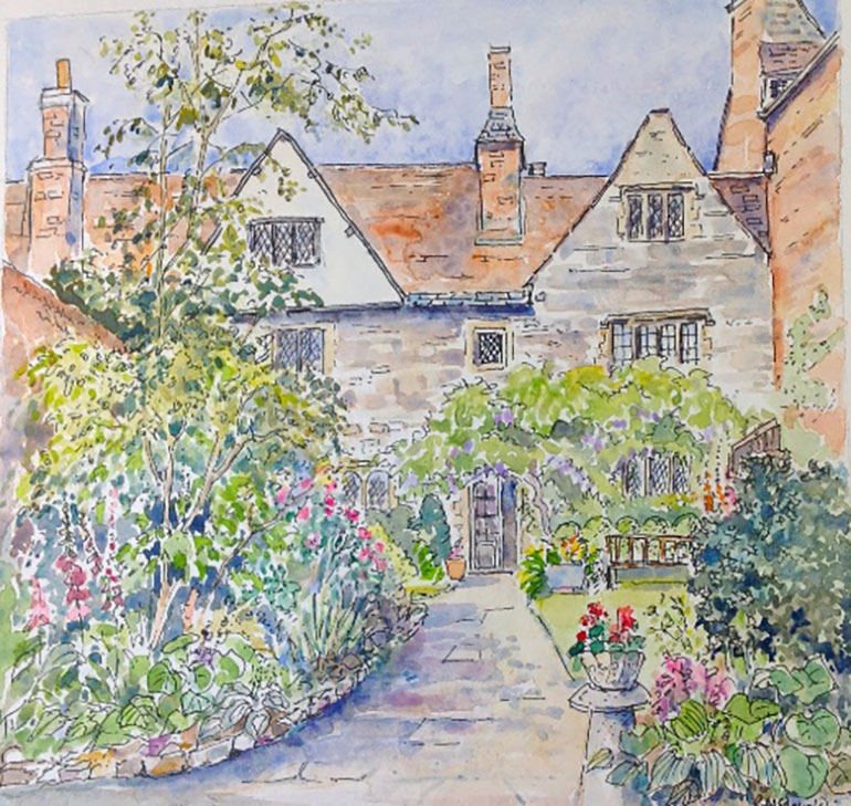 A painting of the rear of the museum