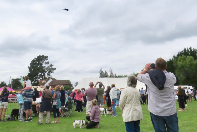 Heads turn skywards as the Spitfire makes a flypast over the Rustic Fayre