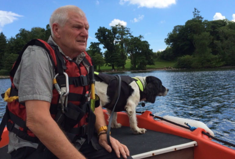 Dr Powell with Fern on Castlewellan Lake training exercise