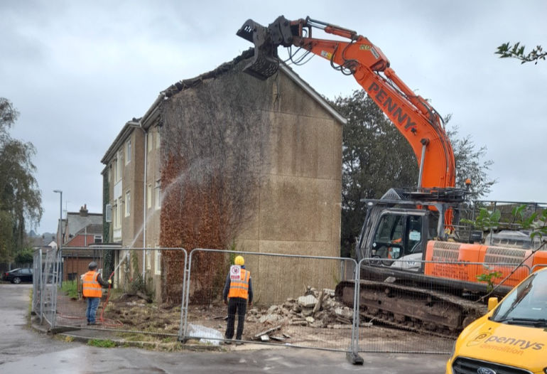 Demolition work being carried out at Cuthbury Close in Wimborne today (18 October 2021) © Martin Goodall