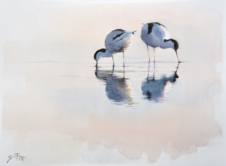 Avocets by Gunnar Tryggmo currently exhibiting at Sculpture by the Lakes in Dorset