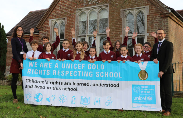 Emily McEnnerney (left), Head of Year 5 and Rights Respecting Schools lead, and Headteacher Mark Legge (right)