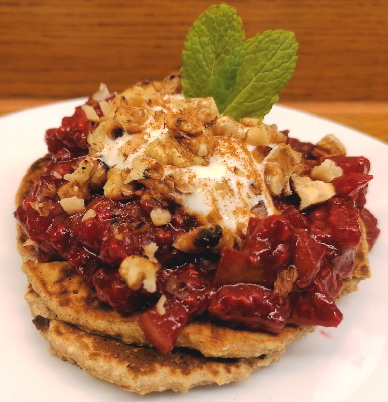Alternative high fibre, cholesterol-lowing pancakes made from blitzed porridge oats