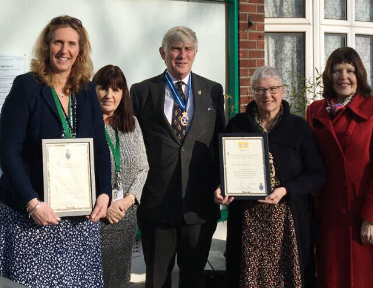 L-R: Project Manager Liz Carter with support worker Megan Holdcroft, High Sheriff Michael Dooley, acting chairman of trustees Sue Daly and Sue Mitchell who nominated the charity for the awards