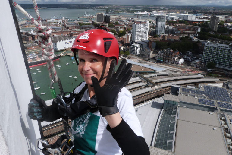 Tiff Watson abseiling down the Spinnaker Tower