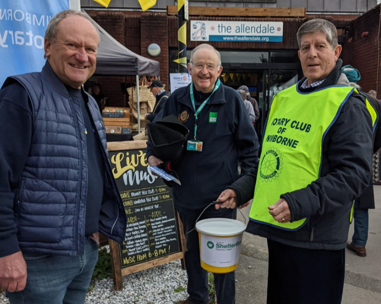 Members of Wimborne Rotary collecting for the ShelterBox Ukraine Appeal