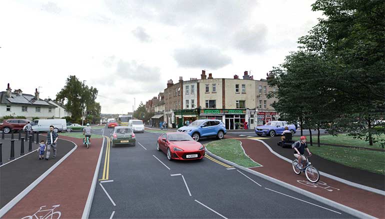 Artist’s impression of Wimborne Road looking north at the junction with Tatnam Road and Garland Road