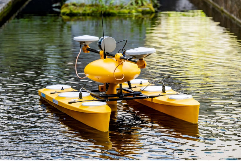 Photo showing the PicoCAT autonomous surface vehicle which will be used to map the bathymetry and seagrass extent within Studland Bay. © University of Southampton