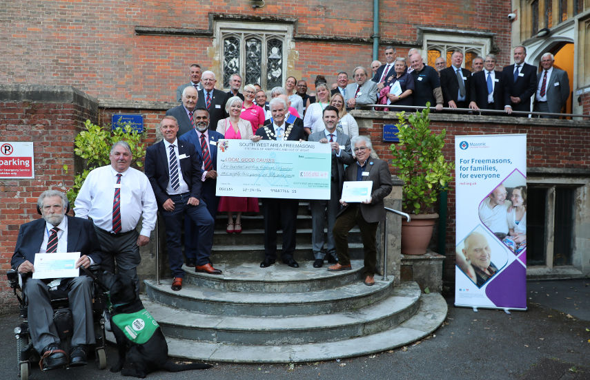 Bournemouth Mayor, Cllr Bob Lawton, with charity representatives and local Freemasons