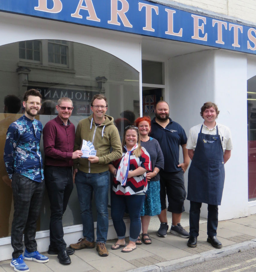 L-R Nate MacKenzie, events manager Allendale Centre, Ben Pulford, managing director Pulford Publicity, Kevin Metcalfe, Jo Gleason, Bartletts, Sarah Wise, TWC Fairtraders, Carl Filer, Cricketers Arms, Andy Poulton, Salamander