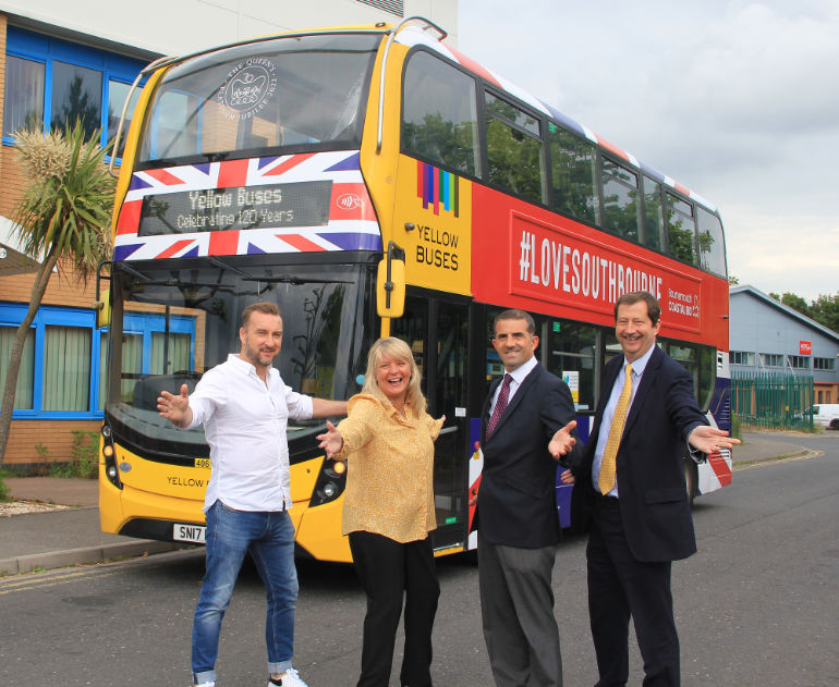 (l-r) Darren Mooney of Global Brand Communications, Fiona Harwood of Yellow Buses, Paul Clarke, chairman of the Coastal BID and David Squire, Yellow Buses managing director