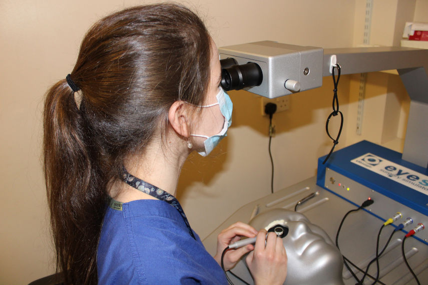 A trainee surgeon using the de-commissioned Eye Sim