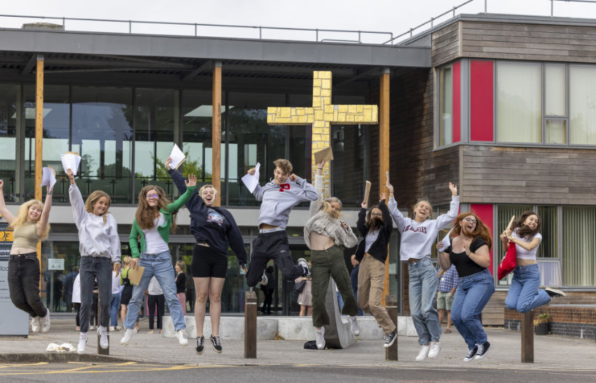 Students collect their A Level results at Queen Elizabeth's School