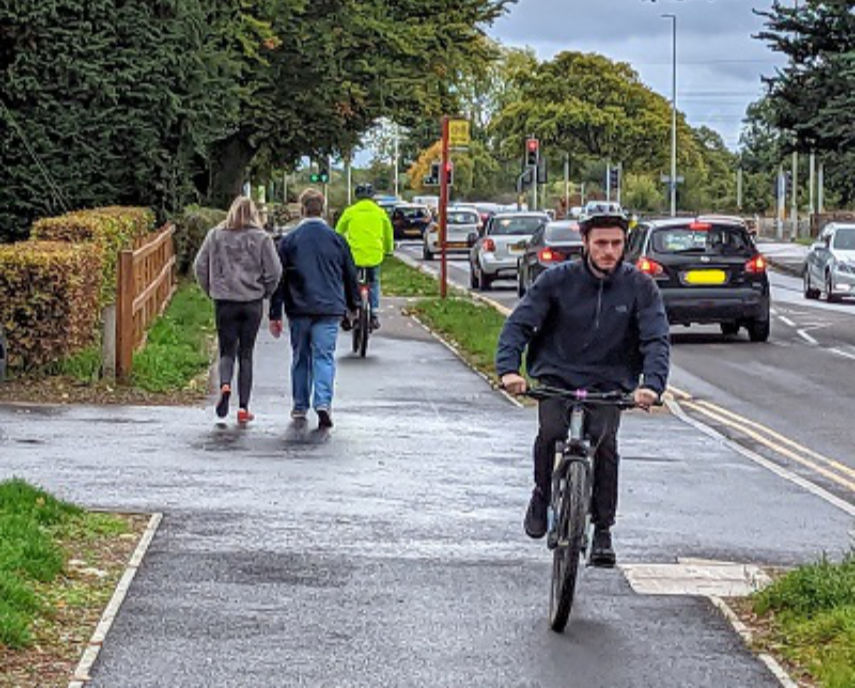 The new Transforming Cities Fund shared cycle and walking route along Magna Road, close to the Canford Magna Garden Centre