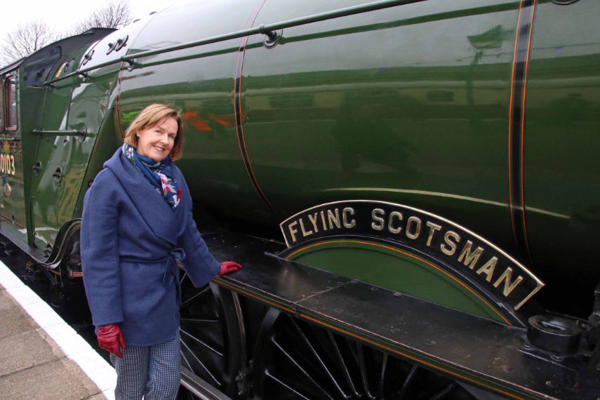 Penny Pegler with Flying Scotsman at Swanage Railway in 2019 © ANDREW PM WRIGHT