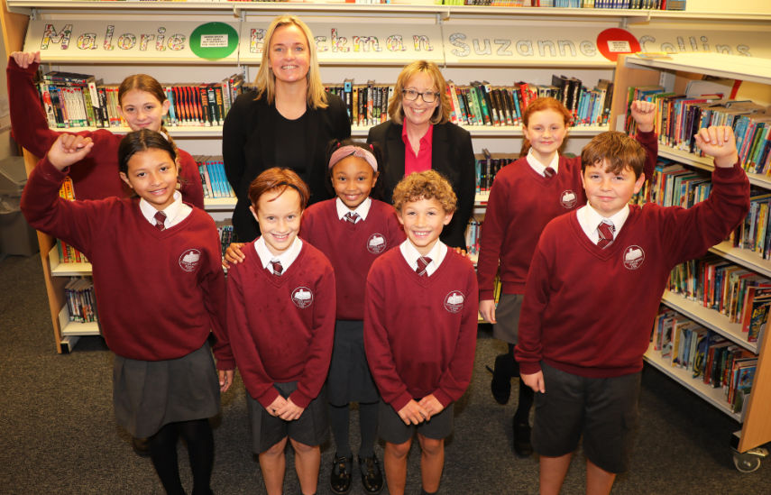 Antonia Dufek, Left, headteacher of Lockyer’s Middle School and Liz West, Chief Executive of Wimborne Academy Trust, with pupils