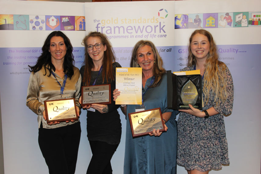 Staff from Alderney Hospital at the award ceremony. L-R: Giorgia Costabile (Guernsey Ward), Charli Patrick (Herm Ward), Cherie Folkard and Caitlin Day (both St Brelades Ward)