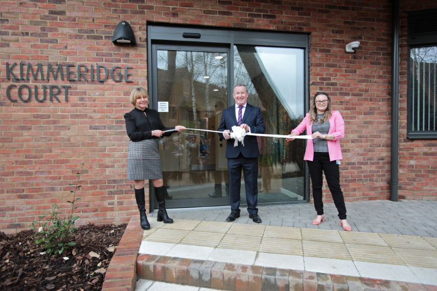 L-R: Ribbon cutting with Dr Carla Figueiredo, Dr Ciarán Newell and Zainab Abdul-Raheem. Photo by Martin Cleveland and Kier