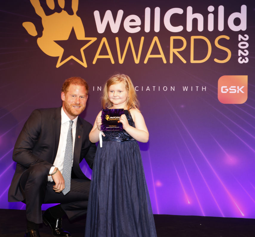 Prince Harry, The Duke of Sussex presents Violet Seymour from Poole with her Inspirational Child award Source © Thousand Word Media Ltd