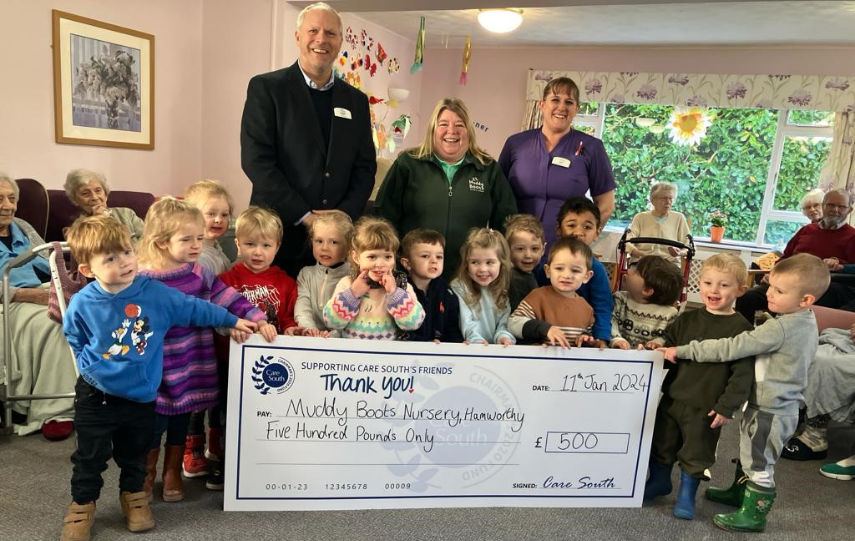 Hamworthy Care home Muddy Boots Nursery in Hamworthy receives £500 donation from Care South