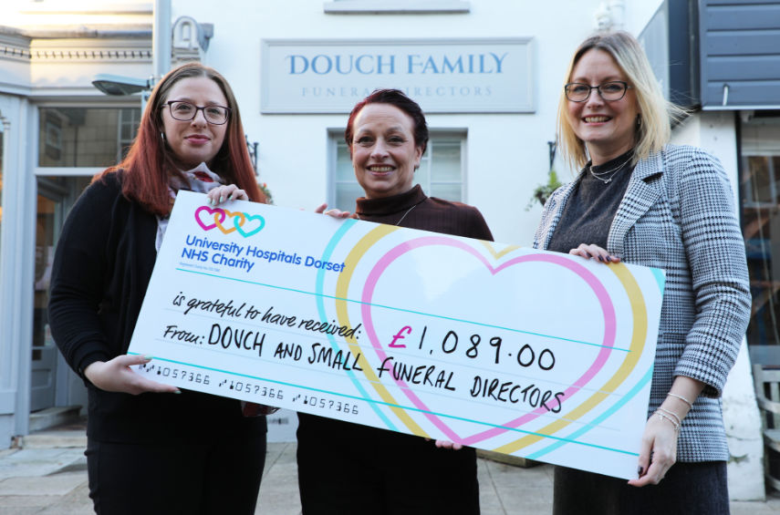 Amy Turvey from Douch Family Funeral Directors, her mum Jan and Hayley Harris from the hospital charity