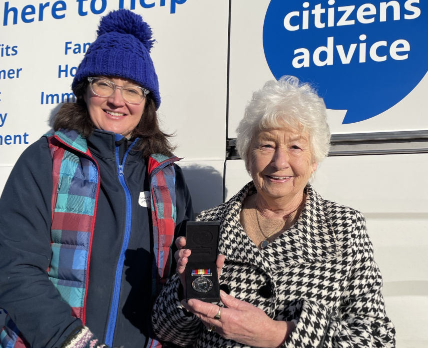 L to R: Tracey Brightman, with Joan Barrett outside the Advice Bus at West Moors